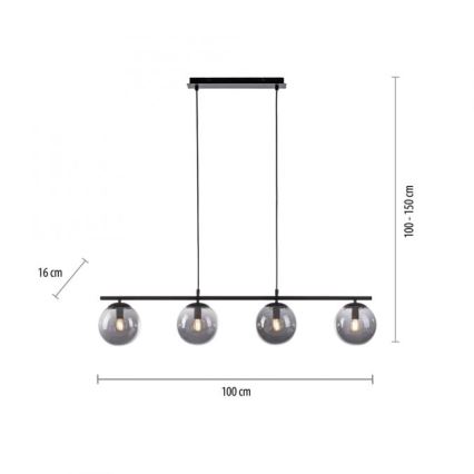 JUST LIGHT. 14604-18 - Hanglamp aan een koord WIDOW 4xE14/25W/230V zwart