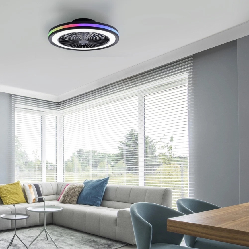 JUST LIGHT. 14649-18 - LED RGBW Dimbare plafondventilator met een licht BRANDON LED/36W/230V 2700-5000K diameter 46,5 cm zwart + afstandsbediening