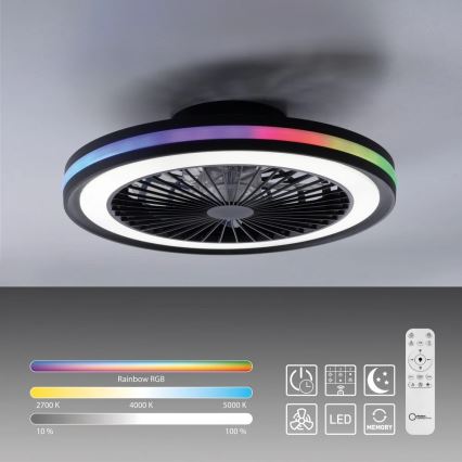 JUST LIGHT. 14649-18 - LED RGBW Dimbare plafondventilator met een licht BRANDON LED/36W/230V 2700-5000K diameter 46,5 cm zwart + afstandsbediening