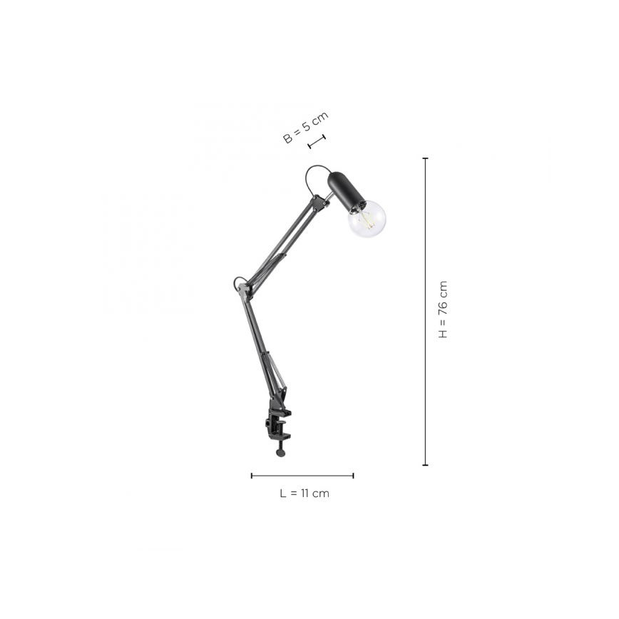 JUST LIGHT. 14773-18 - Tafellamp met klem TURN ME 1xE27/60W/230V zwart