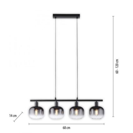 JUST LIGHT. 15421-18 - Hanglamp aan een koord ZEA 4xE14/25W/230V zwart