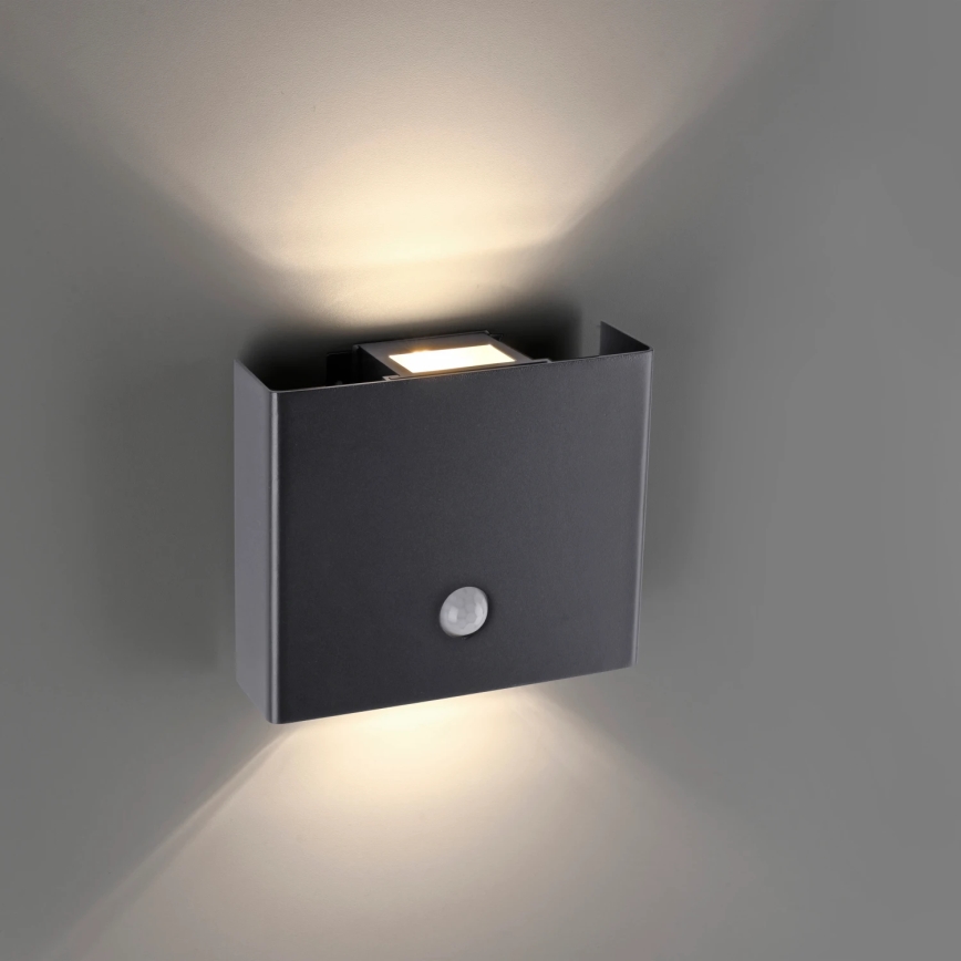 JUST LIGHT. 19471-18 - LED Wandlamp voor buiten met sensor AMIN 2xLED/1,25W/3,7V 4400mAh IP44 zwart