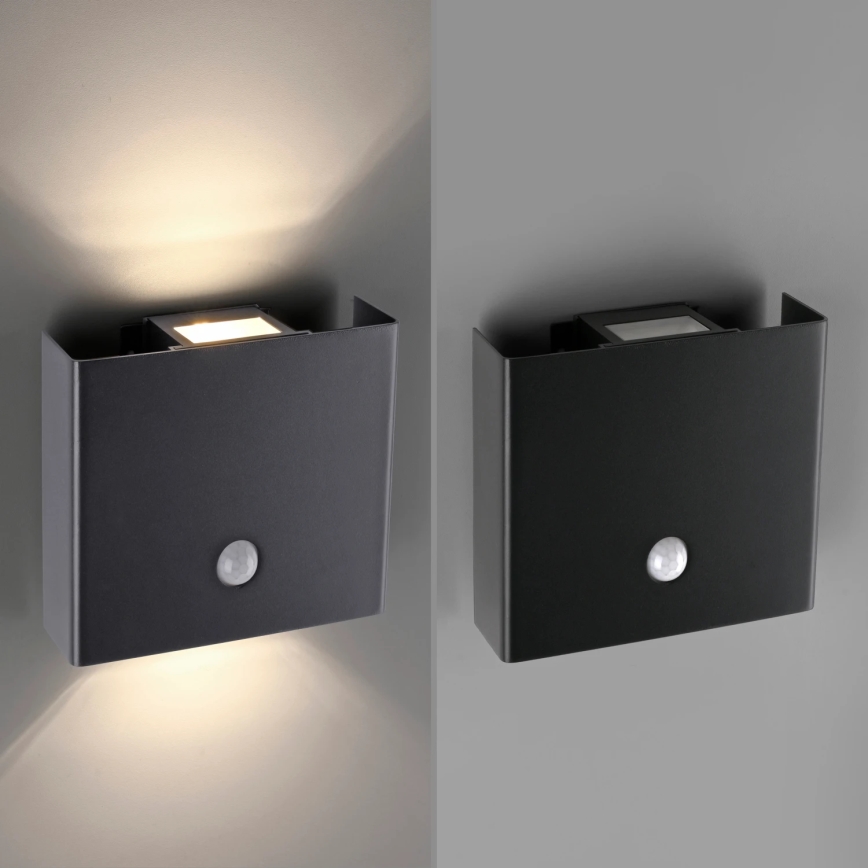 JUST LIGHT. 19471-18 - LED Wandlamp voor buiten met sensor AMIN 2xLED/1,25W/3,7V 4400mAh IP44 zwart