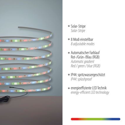 JUST LIGHT. 19971-18 - LED RGB-zonnestrip TEANIA LED/3,7V 5 m 1200 mAh IP44 zwart