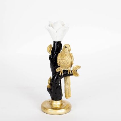 Kaarsenhouder Papegaai 13x10x28 cm hars/goud/zwart