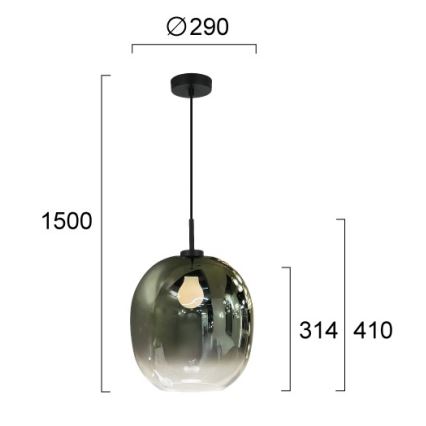 Kabelhanglamp MIRROR 1xE27/14W/230V rookgroen