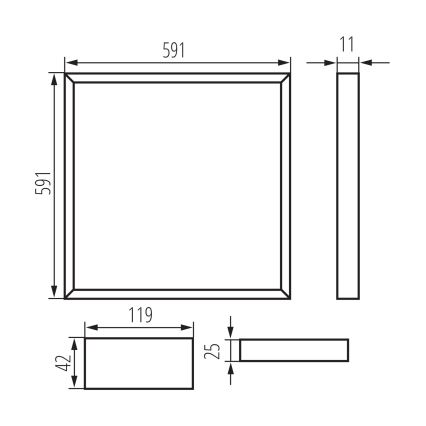 LED-inbouwframe AVAR voor systeemplafond, 32W/230V, 4000K, 59x59 cm