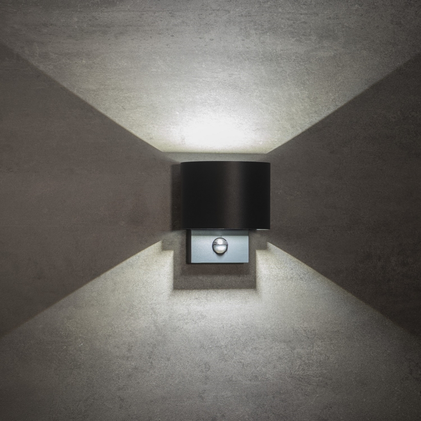 LED buitenwandlamp met bewegings- en schemersensor REKA LED/7W/230V IP54 antraciet rond