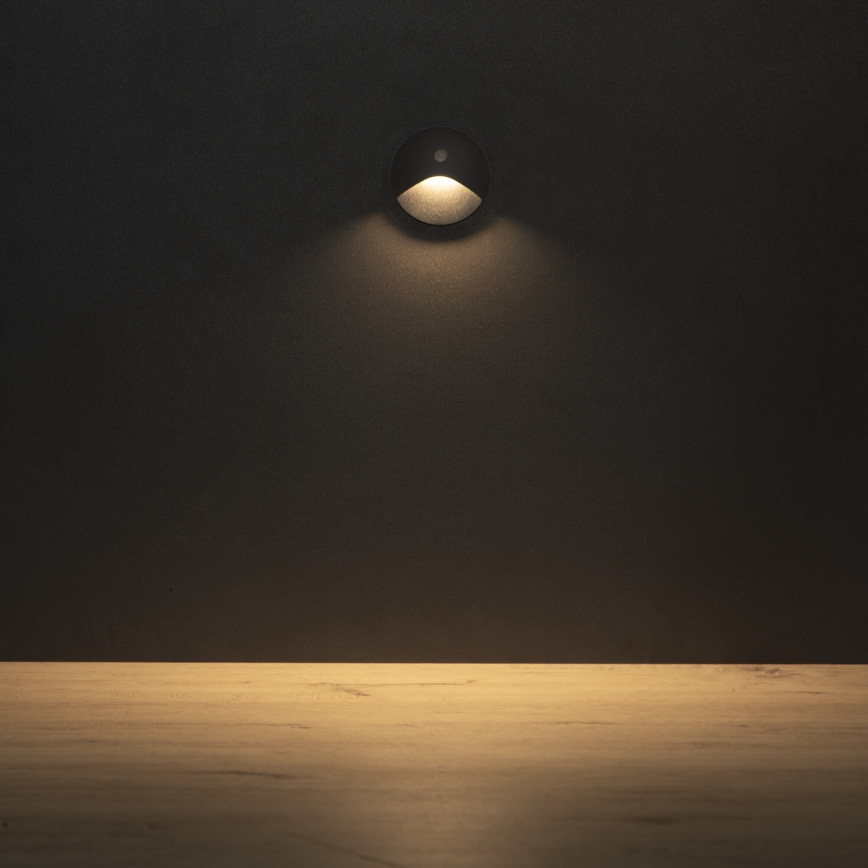 LED-traparmatuur met bewegings- en schemersensor EXIN LED/2,5W/230V 3000K IP65 antraciet, rond