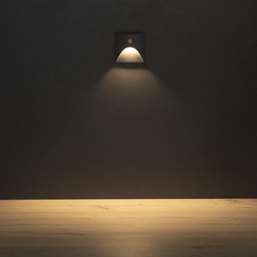 LED trapverlichting met bewegings- en schemersensor EXIN LED/2,5W/230V 3000K IP65 antraciet vierkant
