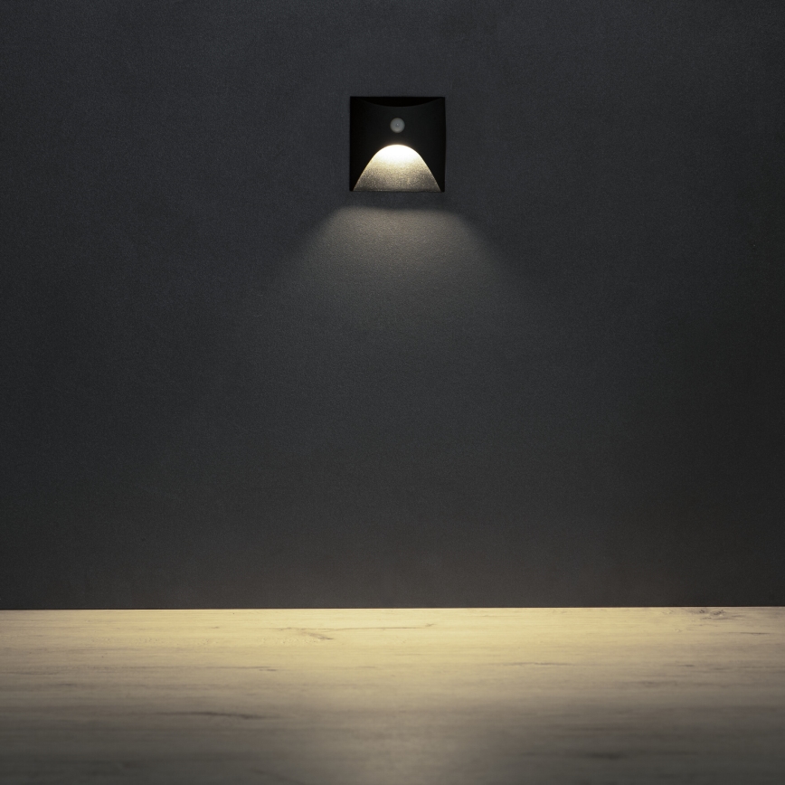 LED-traparmatuur met bewegings- en schemersensor EXIN LED/2,5W/230V 4000K IP65 zwart, vierkant