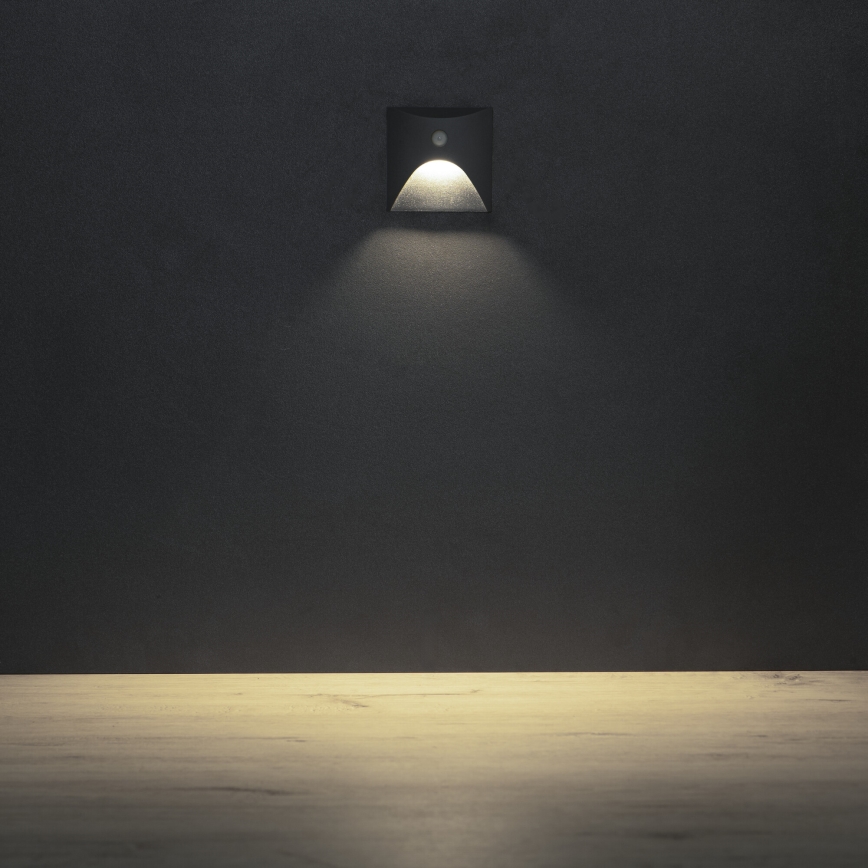 LED-trapverlichting met bewegings- en schemersensor EXIN LED/2,5W/230V 4000K IP65 antraciet, vierkant