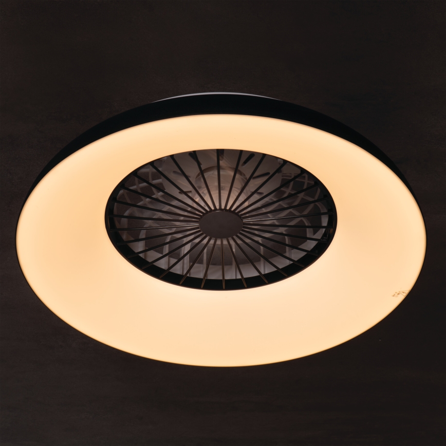 LED RGBW dimbare plafondlamp met ventilator PLAVE PAN LED/48W/230V 3000-6500K Ø 60 cm zwart + afstandsbediening