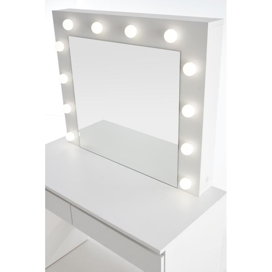 Kaptafel HOLLYWOOD met LED-verlichting 140x94 cm, wit