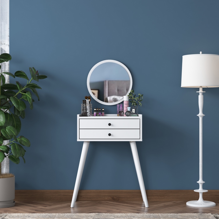 Kaptafel RANI 75x85,8 cm + wall spiegel diameter 40 cm wit