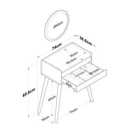 Kaptafel RANI 75x85,8 cm + wall spiegel diameter 40 cm wit