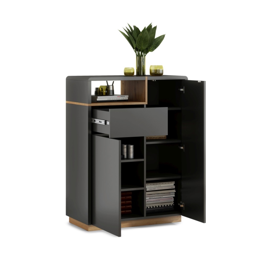 Kast met lades FRED antraciet/eiken artisan