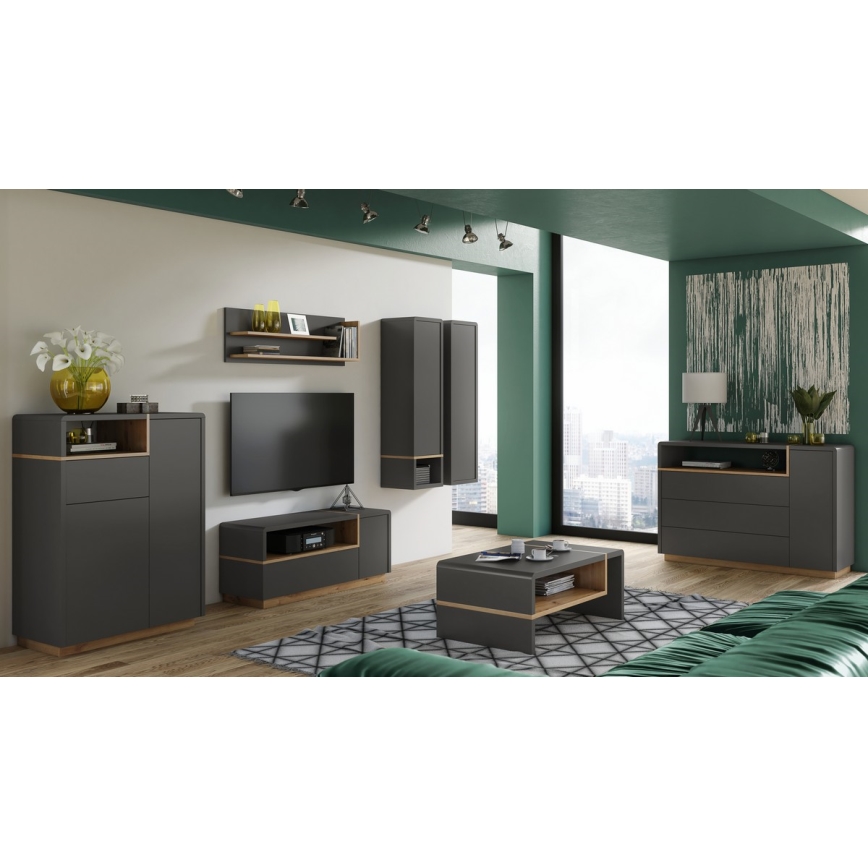 Kast met lades FRED antraciet/eiken artisan