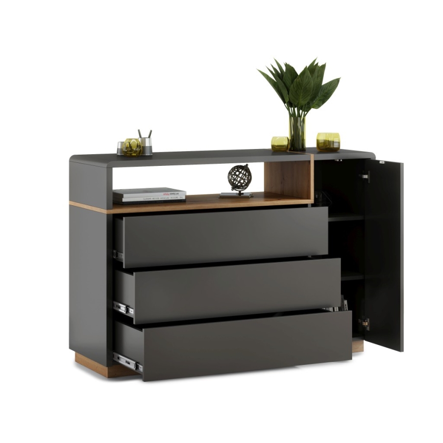Kast met lades FRED antraciet/eiken artisan