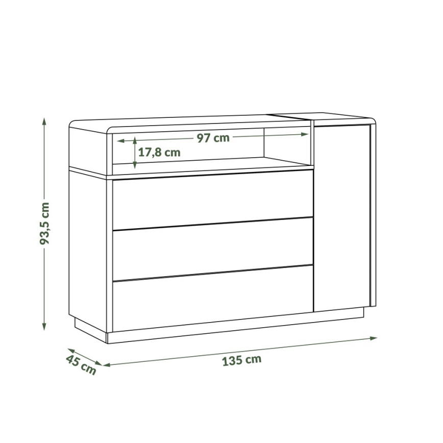 Kast met lades FRED antraciet/eiken artisan