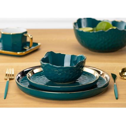 Keramiek schaal TIGELLA 13 cm groen/goud