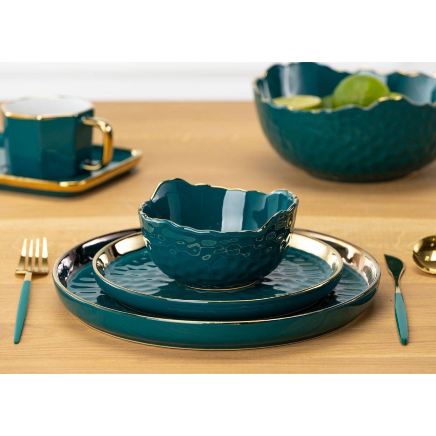 Keramiek schaal TIGELLA 13 cm groen/goud