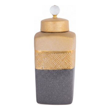 Keramische bewaarpot 30x14,5x14,5 cm grijs/goud