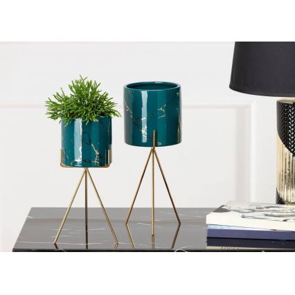 Keramische Bloempot EMMA 28,3x11 cm groen/goud