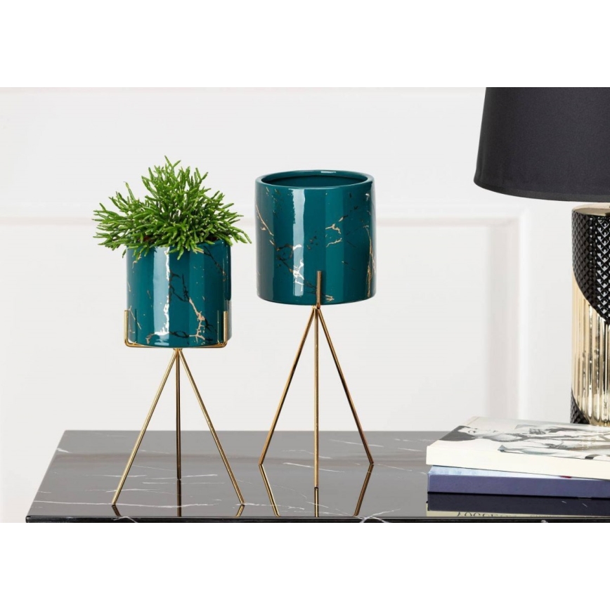 Keramische Bloempot EMMA 28,3x11 cm groen/goud