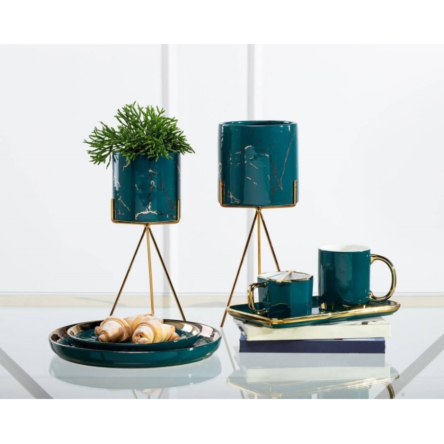 Keramische Bloempot EMMA 28,3x11 cm groen/goud