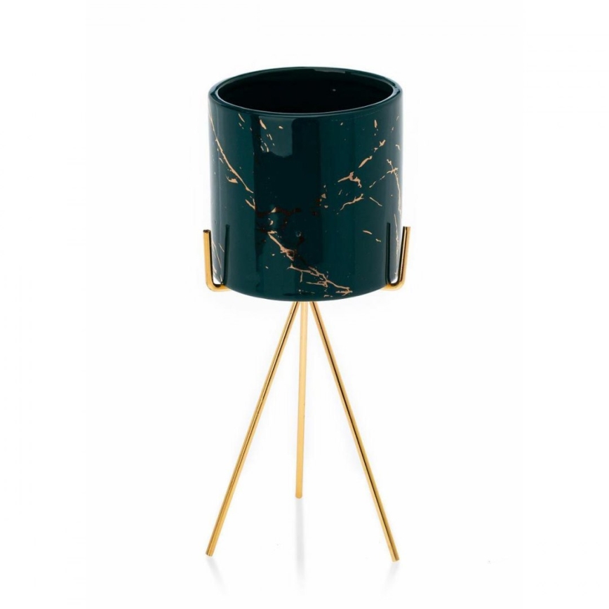 Keramische Bloempot EMMA 28,3x11 cm groen/goud