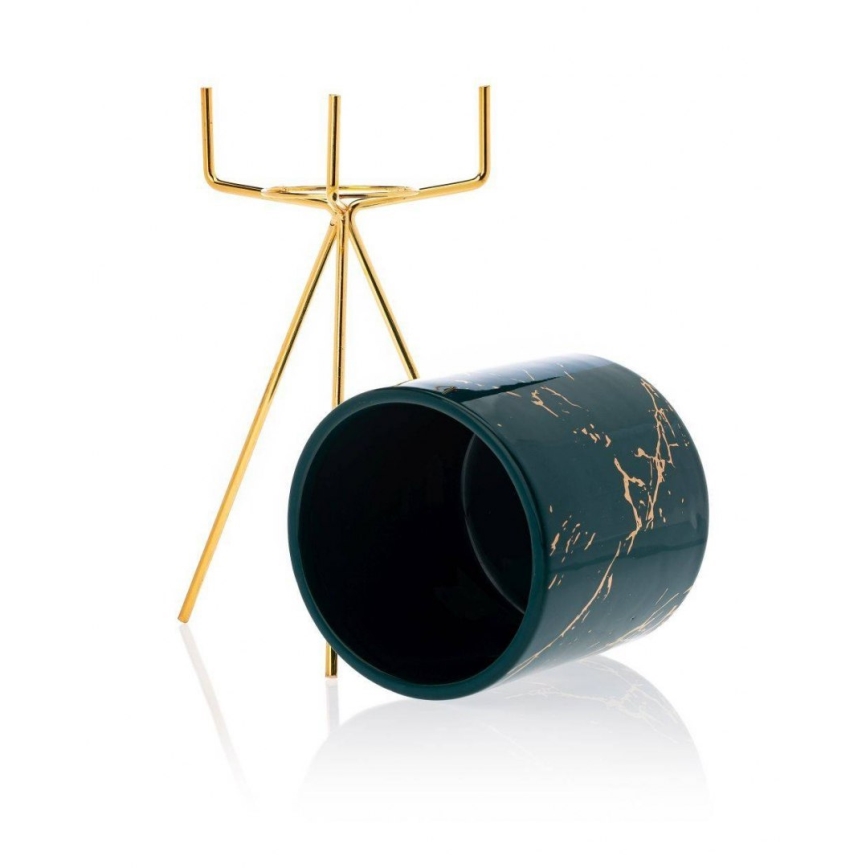 Keramische Bloempot EMMA 28,3x11 cm groen/goud