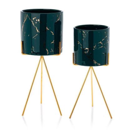 Keramische Bloempot EMMA 28,3x11 cm groen/goud