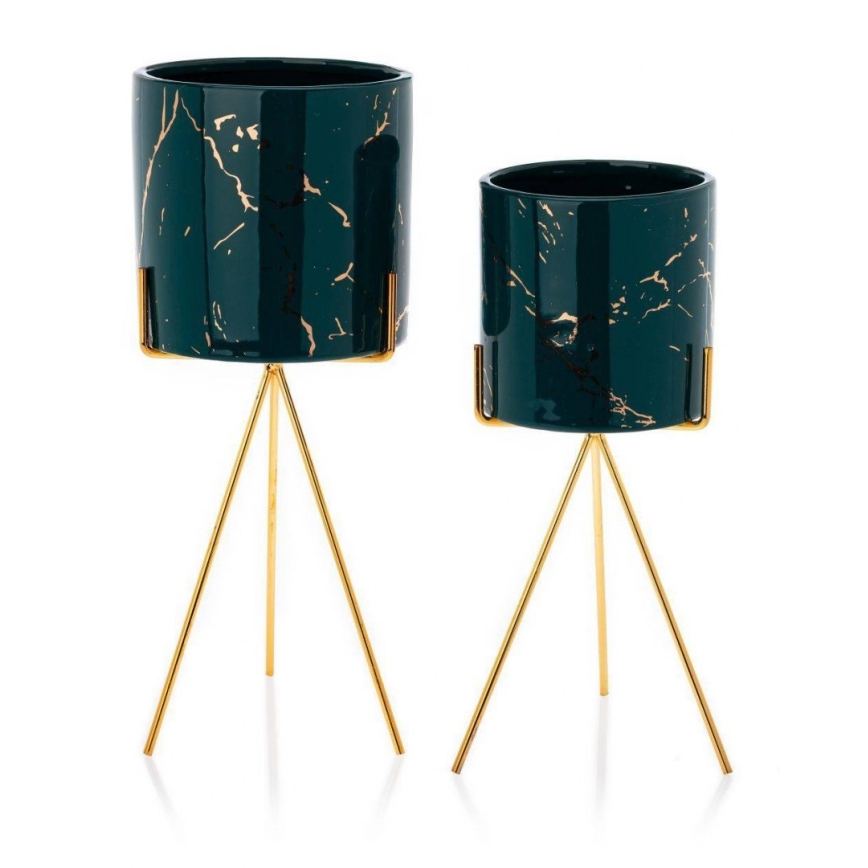 Keramische Bloempot EMMA 28,3x11 cm groen/goud