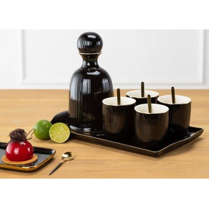 Keramische set met kopjes, karaf en dienblad KENDI zwart