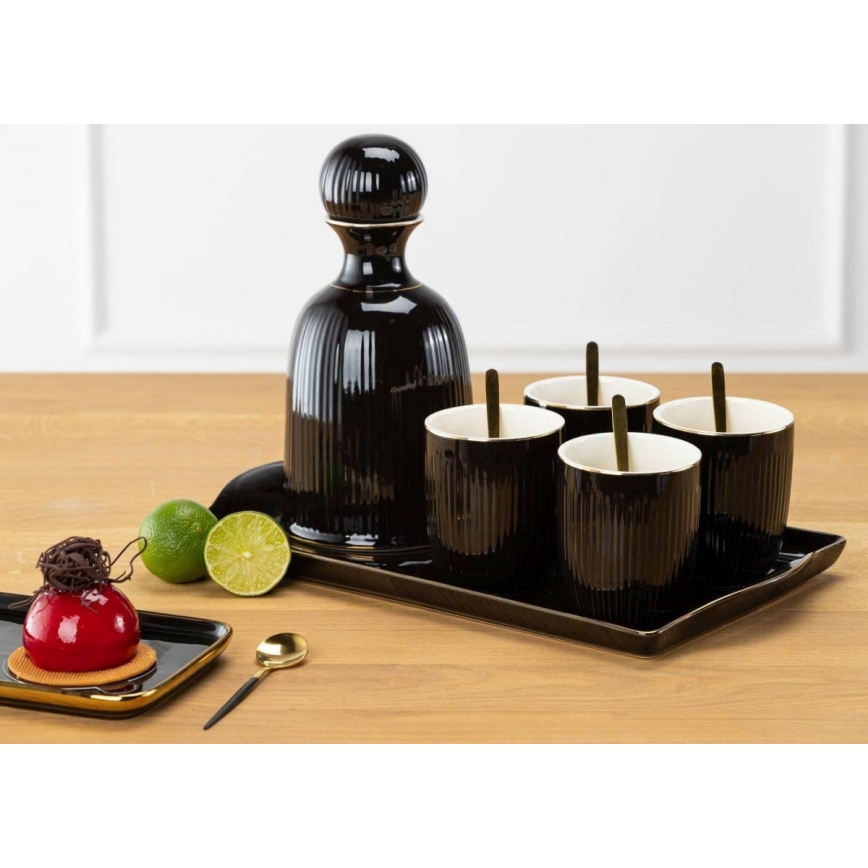 Keramische set met kopjes, karaf en dienblad KENDI zwart