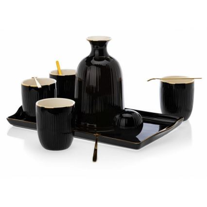 Keramische set met kopjes, karaf en dienblad KENDI zwart