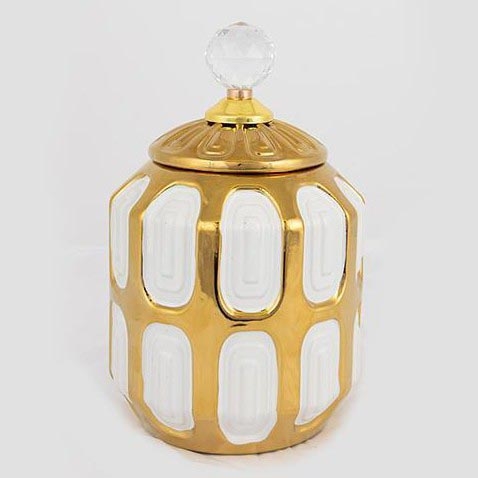 Keramische pot 18,2x15 cm goud/wit