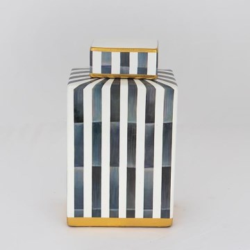 Keramische pot 22x18x8 cm blauw/wit