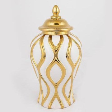 Keramische pot 30,6x16,2 cm goud/wit