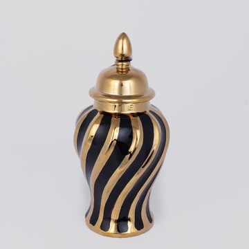 Keramische pot 30x14,8 cm goud/zwart