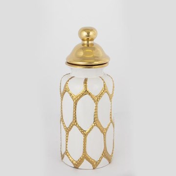 Keramische pot 31x12,5 cm goud/wit