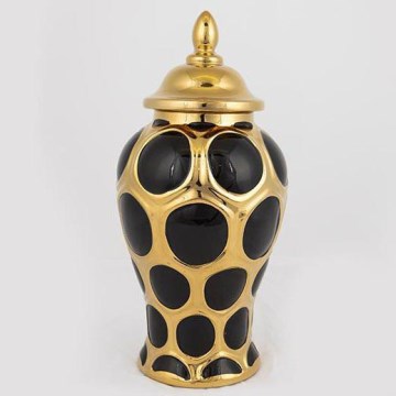 Keramische pot 33,8x16 cm goud/zwart