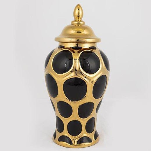 Keramische pot 33,8x16 cm goud/zwart