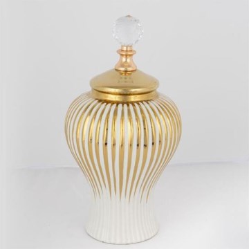 Keramische pot 35x17,5 cm goud/wit