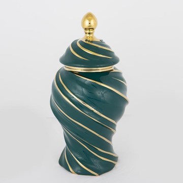 Keramische pot 35x18,5 cm goud/groen