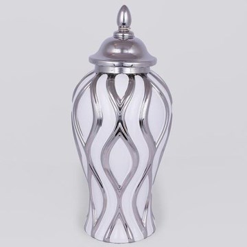 Keramische pot 35x18,5 cm zilver/wit