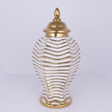 Keramische pot 42,2x21,1 cm goud/wit