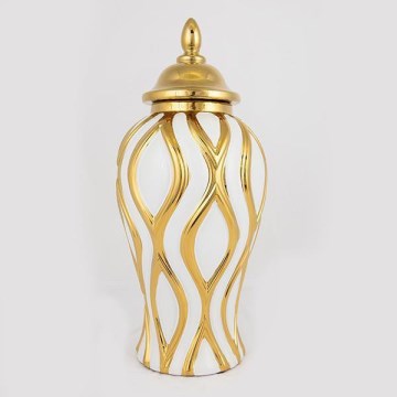 Keramische pot 42,6x18,8 cm goud/wit