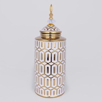 Keramische pot 45,7x16,9 cm goud/wit